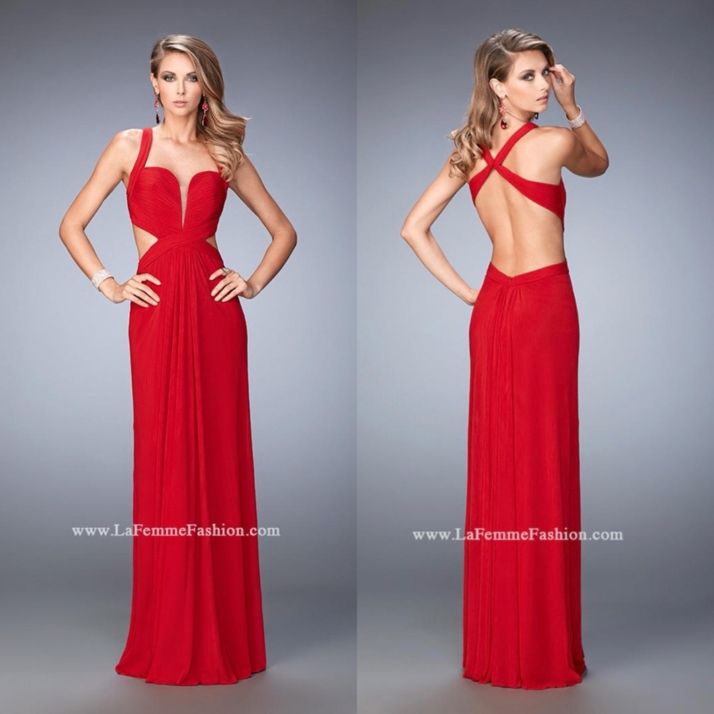 LA FEMME PROM 22224 - Red Cutout Dress - Prom Gown
